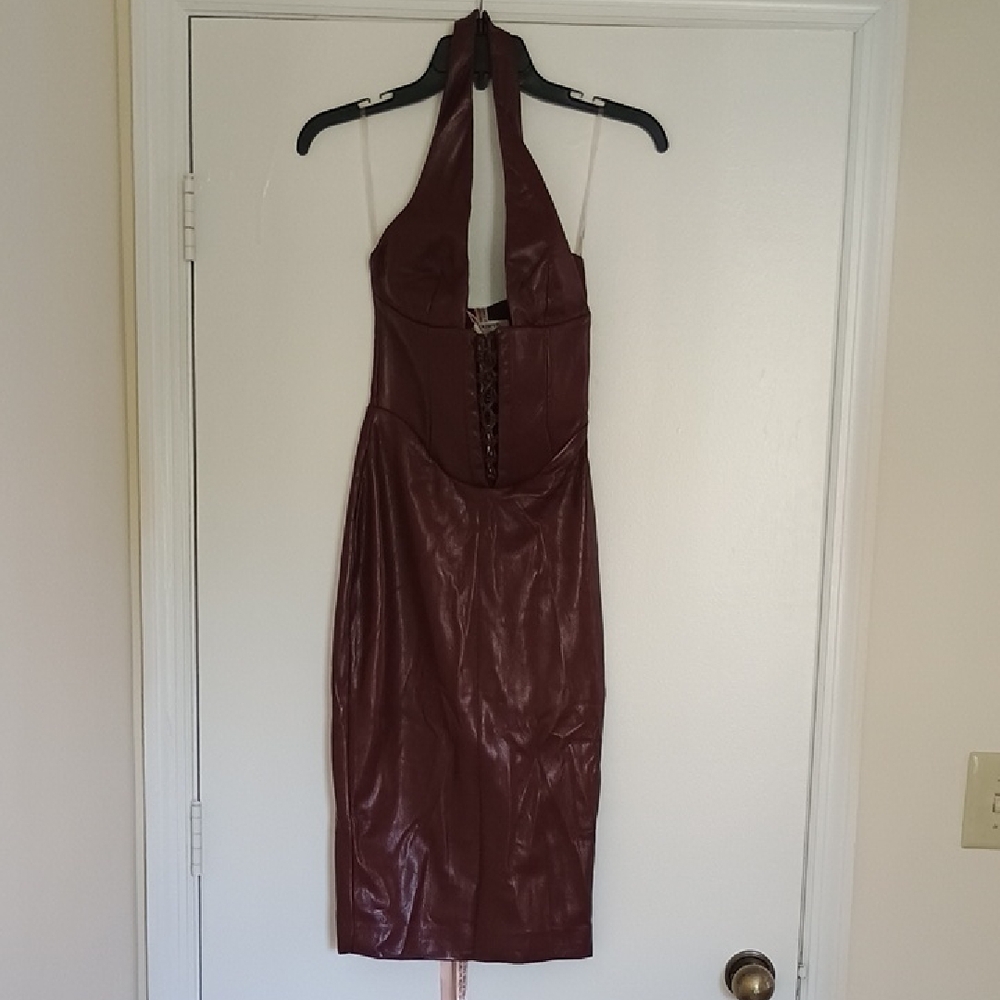House of CB Red Halter Sheath Cocktail Dress
